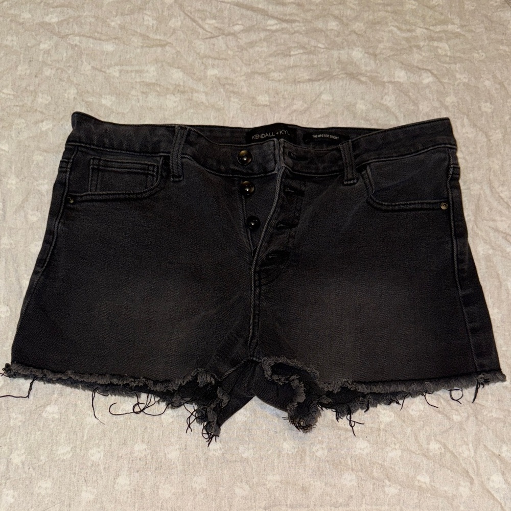 Kendall & Kylie Dark Denim Frayed Shorts